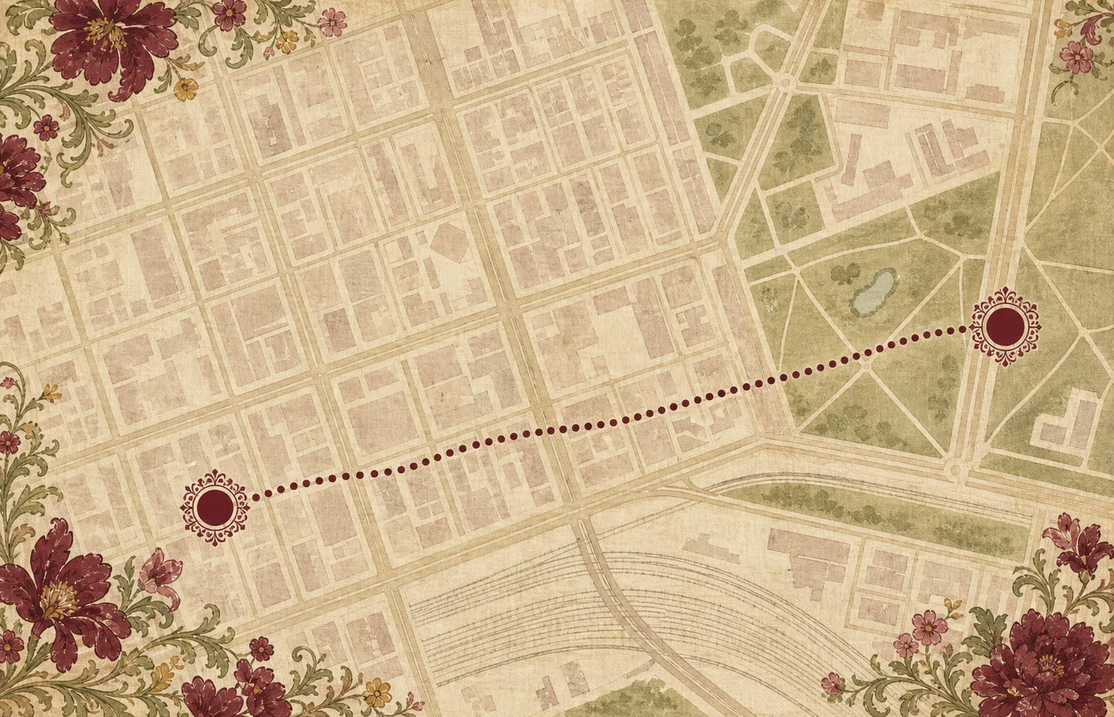 Illustrated route from The Conservatory in Fitzroy Gardens to Supernormal